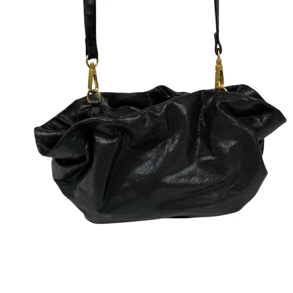 Anthropologie Jory Black Metallic Clutch Crossbody Dumpling‎ Bag Vegan Leather - Image 5