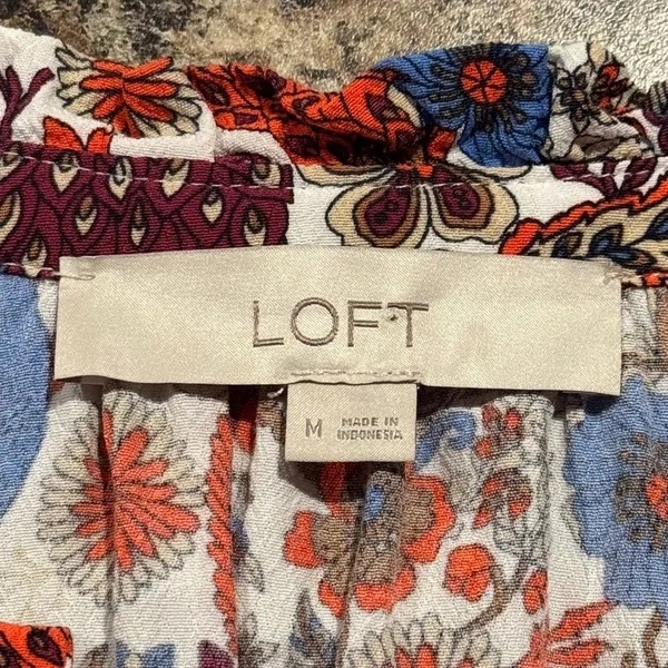 Loft Top Peacock Ruffle Boho Romantic Cottagecore Tiered Sleeve Floral Medium - Image 3