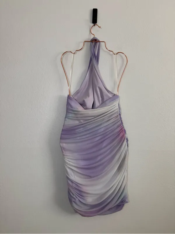 Zara Draped Printed Tulle Halter Dress - Image 4