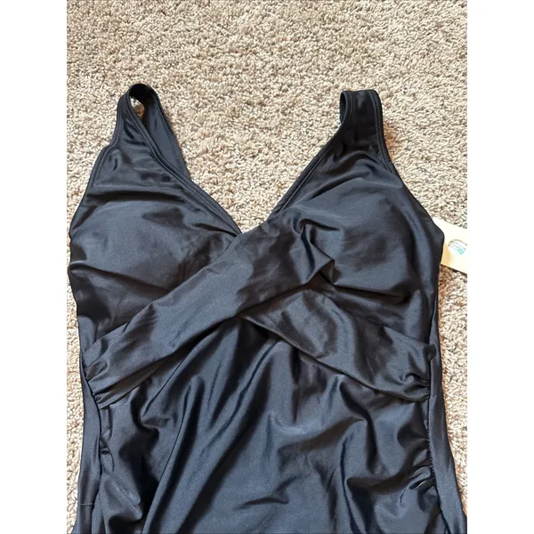 Summer Sunshine Women's Maternity One Piece Swimsuit Black Size M Black Ruched - Image 2