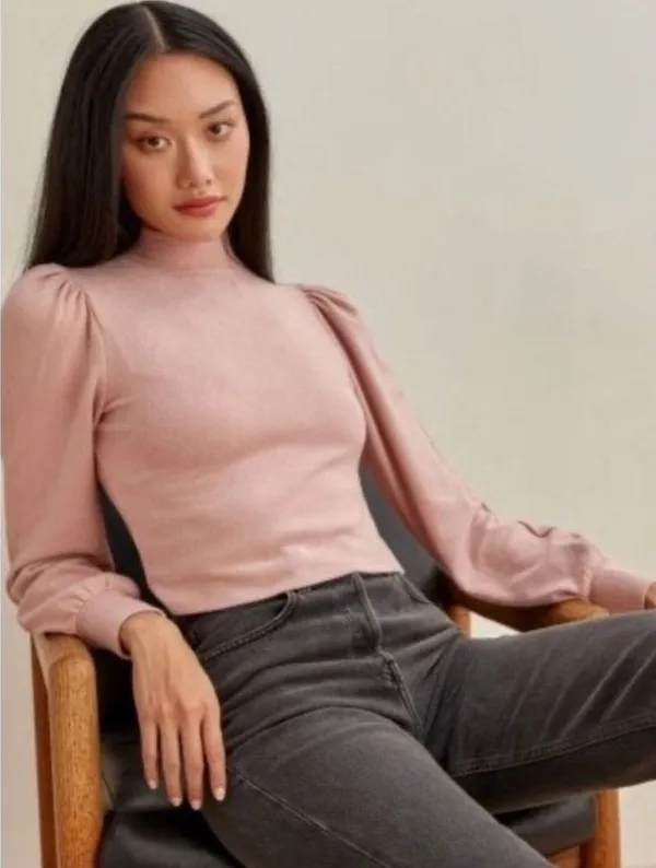 REFORMATION Cydney Mock Neck Top In Light Pink - Image 2
