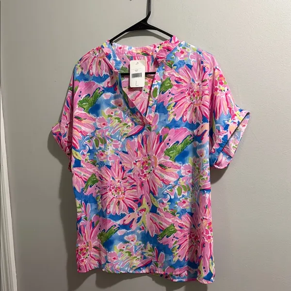 Floral Pink and Blue Women's Top - Image 2