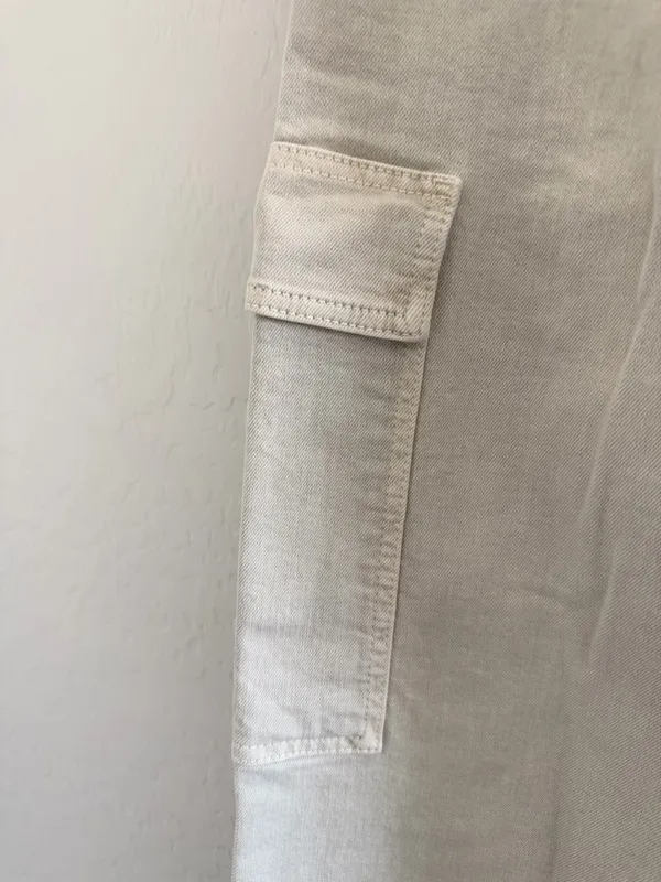 ZARA High Waisted Marine Cargo Jeans Raw Hem Khaki Beige Wide Leg Retro‎ Size 14 - Image 15