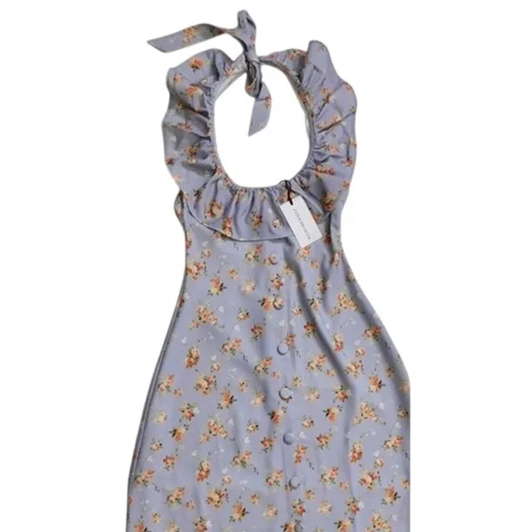NWT WeWoreWhat Vintage Roses Ruffle Halter Sleeveless Maxi Dress XS Blu Lavender - Image 3