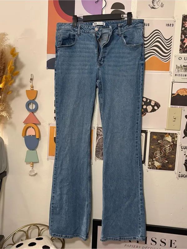 Zara Hand-Painted 8 Ball Flare Jeans Size 12 - Image 7