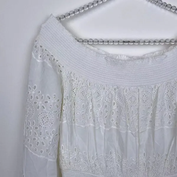 ASTR The Label Solstice Off Shoulder Eyelet Lace Mini Dress in White Small - Image 3