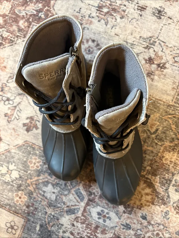 Sperry  Black Rubber Duck Boots with Gray Suede Upper - Image 2