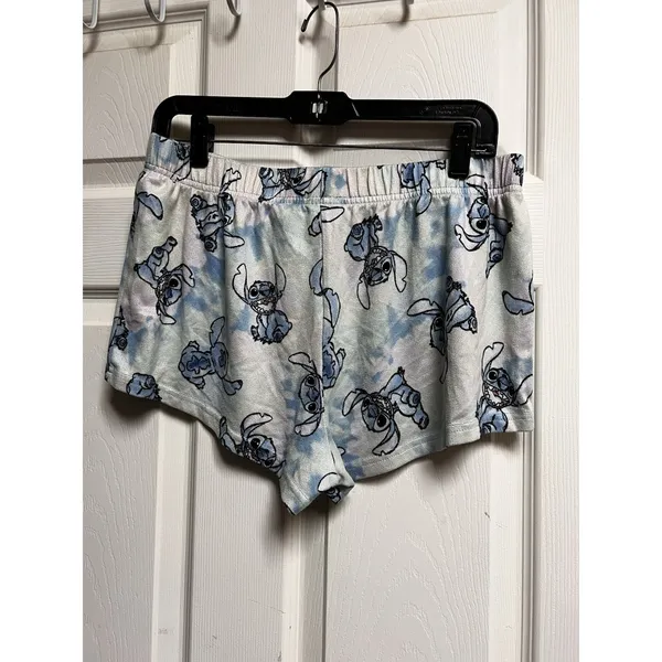 Disney Lilo & Stitch Pajama‎ Shorts Blue Tie Dye Women Medium 8-10 Loungewear - Image 3