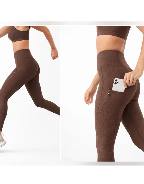 Athleta Women's Brown Athletic Leggings with Pockets - Image 2