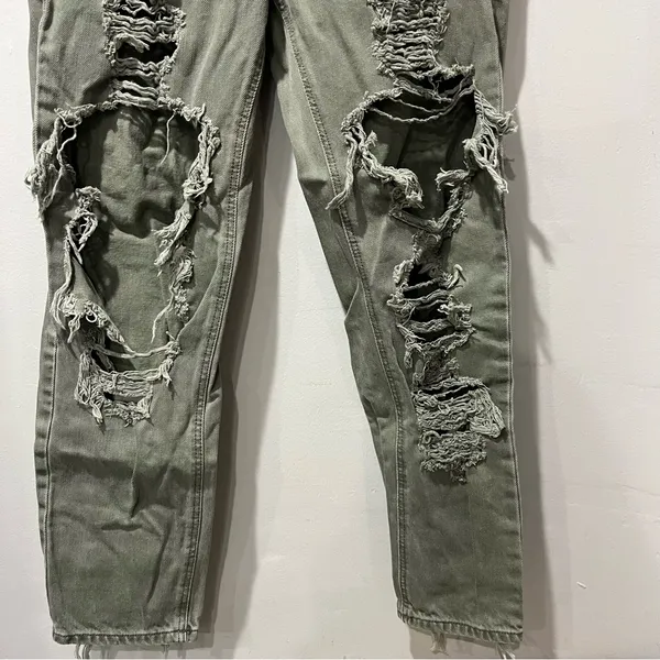 American Eagle‎ Jeans Olive Green High Rise Distressed Women Size 6 Petite - Image 3