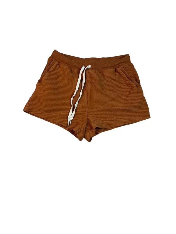 Aerie Brown Ribbed Knit Lounge Shorts with Drawstring Waist - Image 2