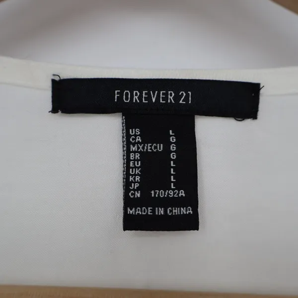 Forever 21 Crop Top Women Large Ivory Smocked Stretch Ruffle Sleeve Button Front - Image 2