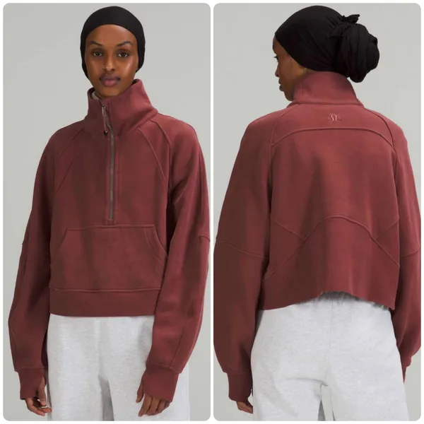 Lululemon Women Scuba Oversized‎ Funnel Neck Half Zip Smoky Red Sweatshirt M/L - Image 2