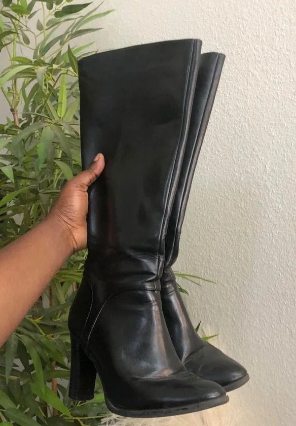 Black Subversive manmade leather knee-high boots chuny heels Gothic Grunge Retro Y2K Size 7M - Image 2