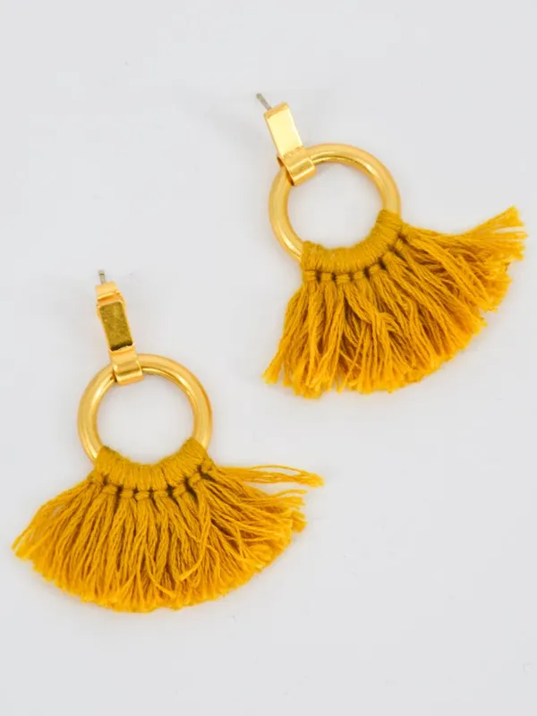 Madewell Tassel Statement Earrings in Mustard Yellow & Gold - Image 2