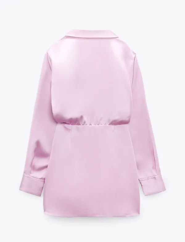mini dress satin effect drapped long sleeve pink party wedding coctail - Image 7