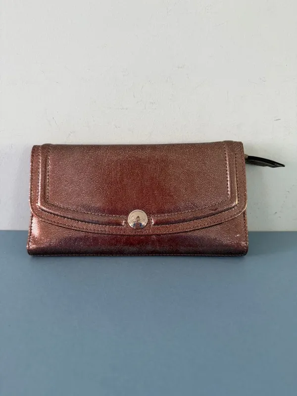 Coach Gallery Metallic Crackle Leather Trifold Snap Wallet‎ - Image 2