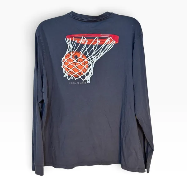 Vineyard Vines Mens XL Navy Blue Basketball Graphic Long Sleeve Pocket T-Shirt - Image 3