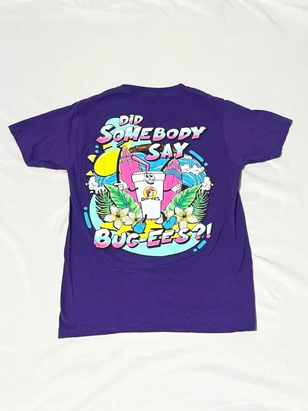 Buc-ee’s Retro Surf Graphic T Shirt Sm Purple Did Somebody Say Buc Ees Beaver - Image 3