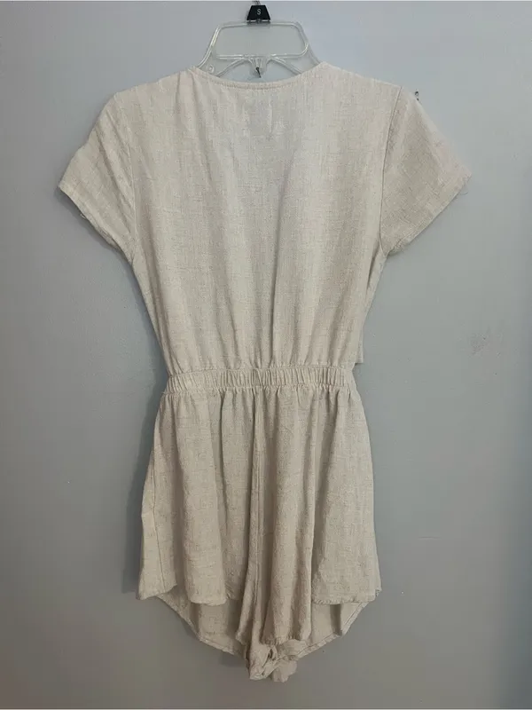 Princess Polly‎ Natural Beige Linen Romper - Image 3