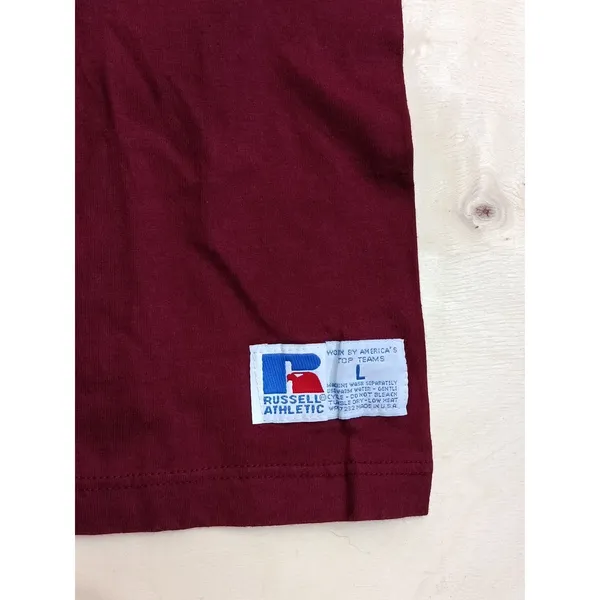 Vintage 90s Russell Athletic Fraternity T-Shirt | Made in USA | Burgundy Paisley - Image 5