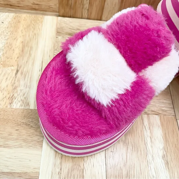 MUDD Stormy Fuchsia/White Fuzzy Elastic Slingback Slides Platform Slippers Sz 9 - Image 10