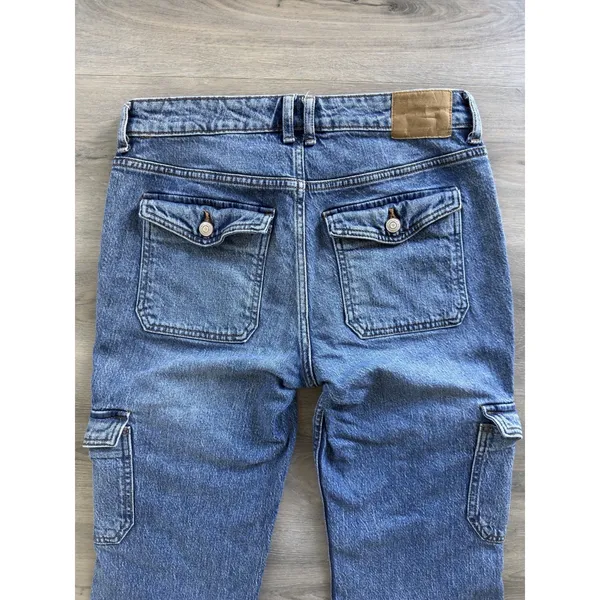 Aeropostale Jeans Womens 8R Blue Mid Rise Flare Cargo UtilityPockets Y2K Logo - Image 8