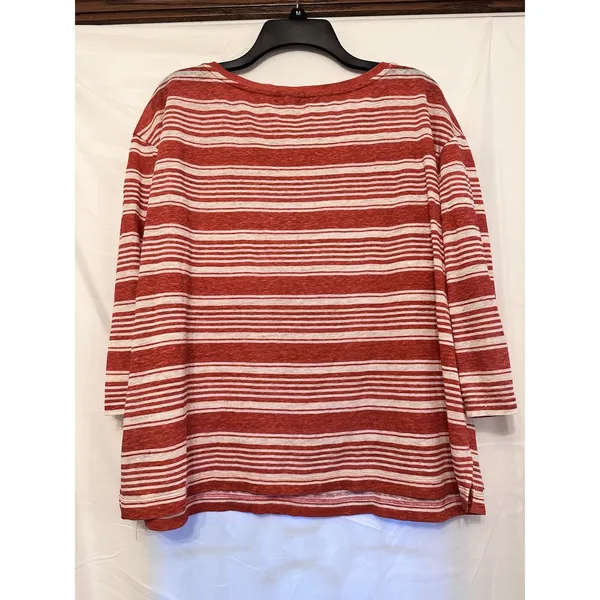 Polo Ralph Lauren Red Cream Stripe Linen 3/4 Sleeve Boat Neck Shirt Size Large‎ - Image 3