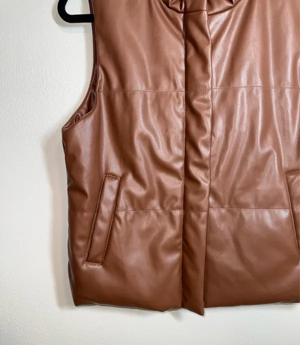 Maurices Faux Leather Vest Cognac Brown Collared Puffer - Image 5