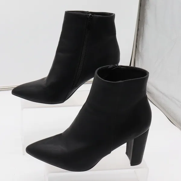 Dream Paris Ankle Boots Women 8 Pointed Toe Block Heel Black Faux Leather Exc - Image 2