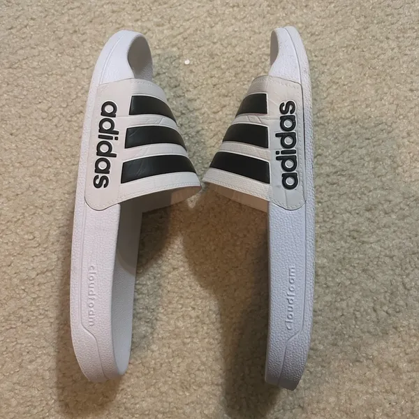 Unisex Adidas White and Black Slides - Image 5