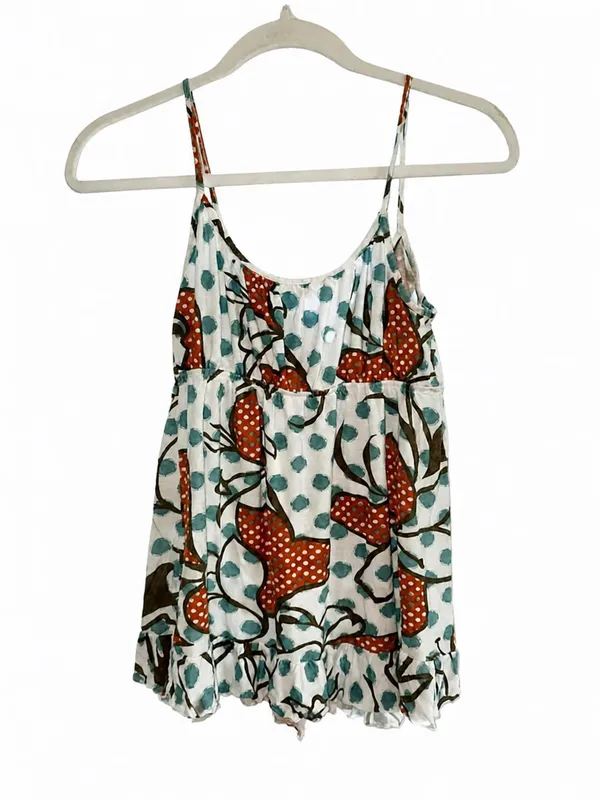Fleurish Floral Polka Dot Cami Tank Top - Rust & Teal - Image 4