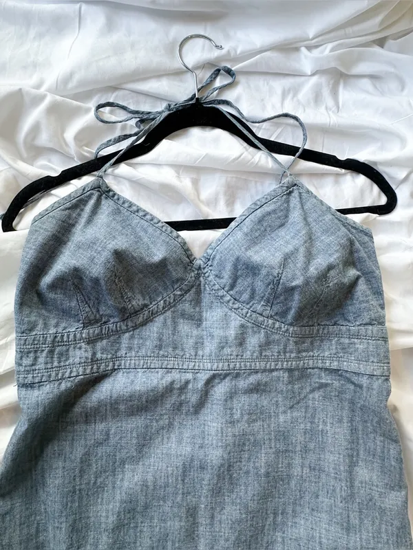 Vintage Gap 100% Cotton Y2K Halter Tie Back Dress - Image 2