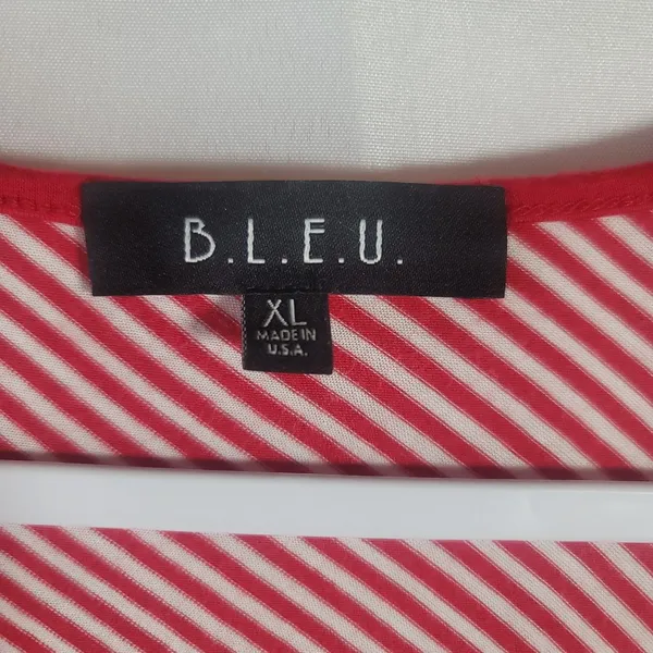 BLEU Stripe Asymmetric Hem Tunic Top XL Red White Multi Directional Long Sleeve - Image 3