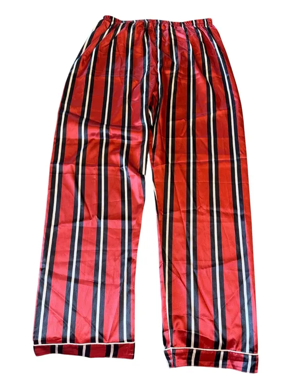 Women’s Orange Striped Satin Pajama Set - Classic Short Sleeve & Pants - Image 4