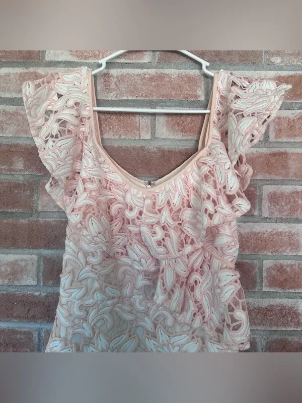 Club Monaco Lace Dress Sheath Women’s 00 Pink Ruffle Feminine Angel Coquette - Image 2