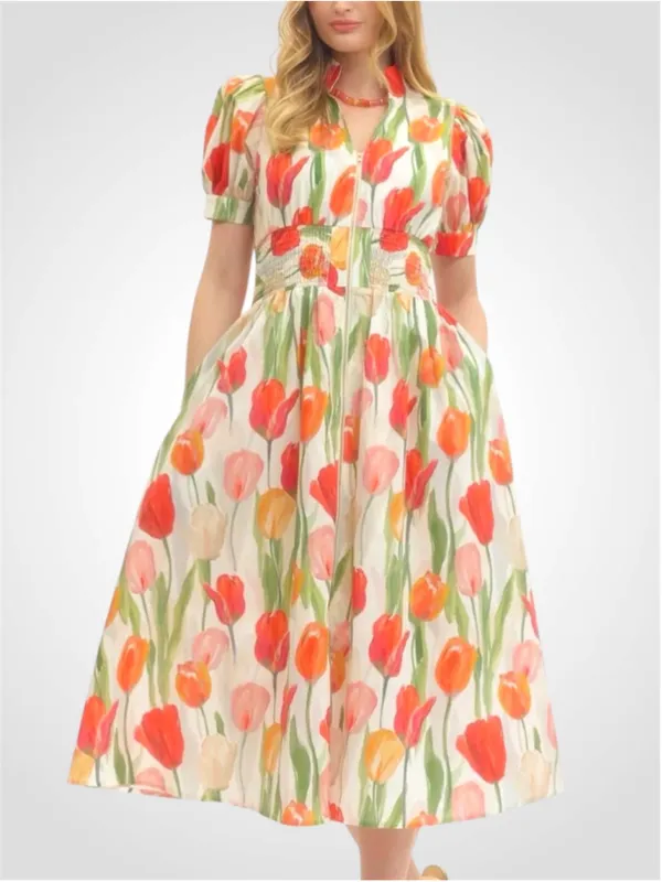 Women's Entro Tulip Floral Print Midi Dress Size S - Image 7