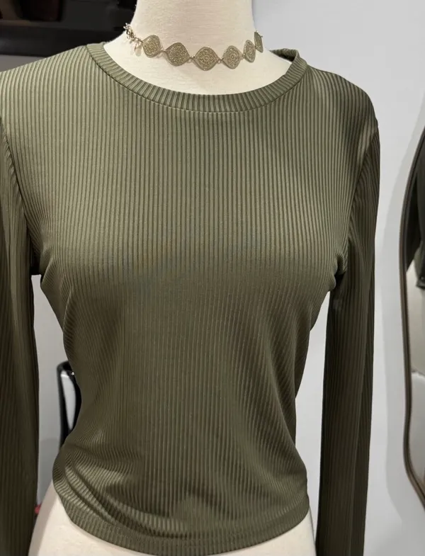 Olive Green Ribbed Long - Image 2
