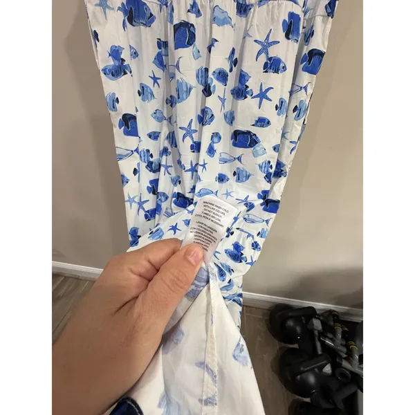 Rachel Zoe Blue White Tropical Fish Starfish Print Tiered Midi Shirt Dress XL - Image 4