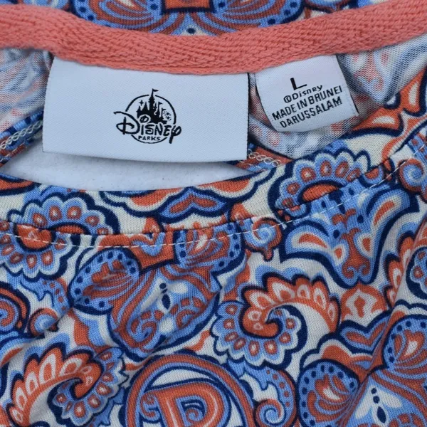 Disney Parks Mickey Mouse Paisley Keyhole Back Maxi Dress Orange Blue Large - Image 5