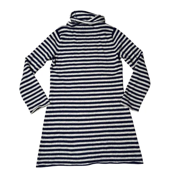 AQUA Cashmere Sweater Dress Womens Large Navy Gray Striped Turtleneck Excellent‎ - Image 3