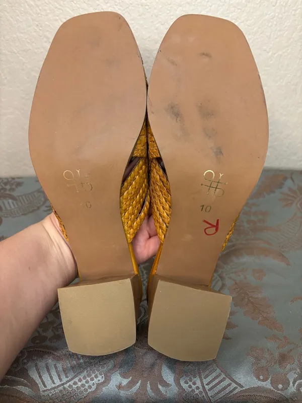 Downeast Natural Tan Leather Woven Open Toe Heeled Mule Size 10 - Image 7