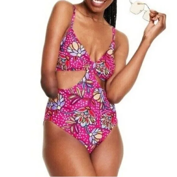 Tabitha Brown x Target Pink Floral One Piece Cutout Swimsuit Swim Suit XXS new - Image 3