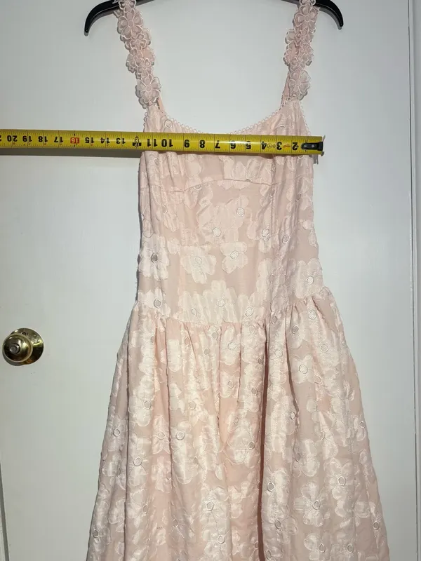 Anthropologie For Love & Lemons Pale Pink Florence Drop Waist Floral Midi Dress - Image 13