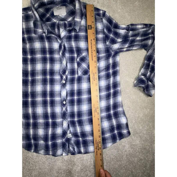 Rails Hunter‎ Shirt Womens Large Blue Patriot Sky Plaid Button Long Sleeve Top - Image 7