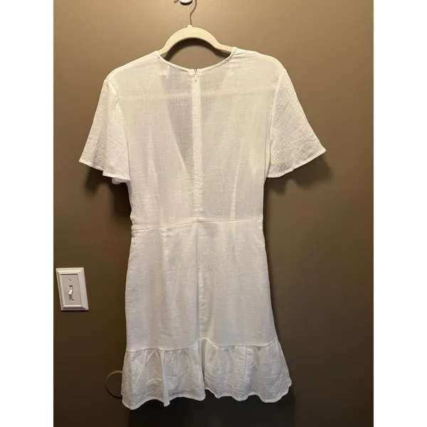 Princess Polly White Cotton Wrap Mini‎ Dress Ruffle Hem Short Sleeve US 12 - Image 5