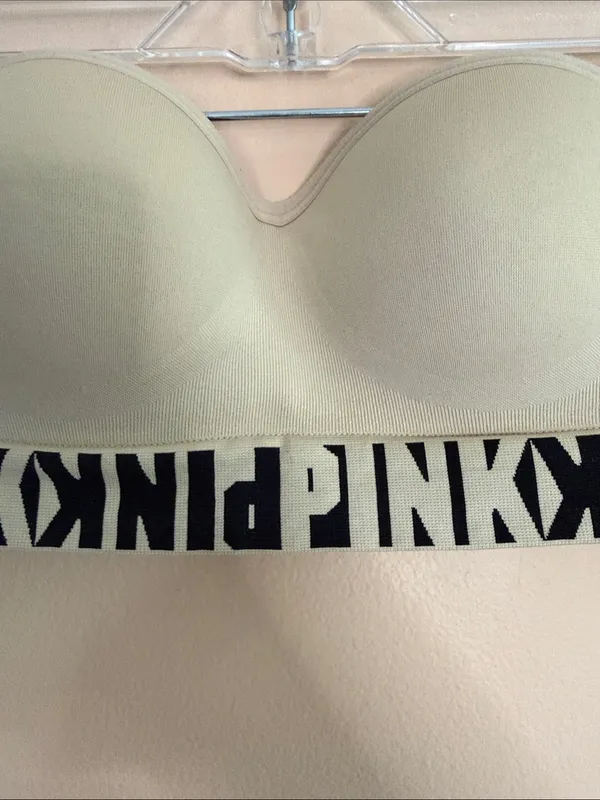 PINK Victoria's Secret Strapless Longline Bandeau — Nude with Black Logo Band - Image 3