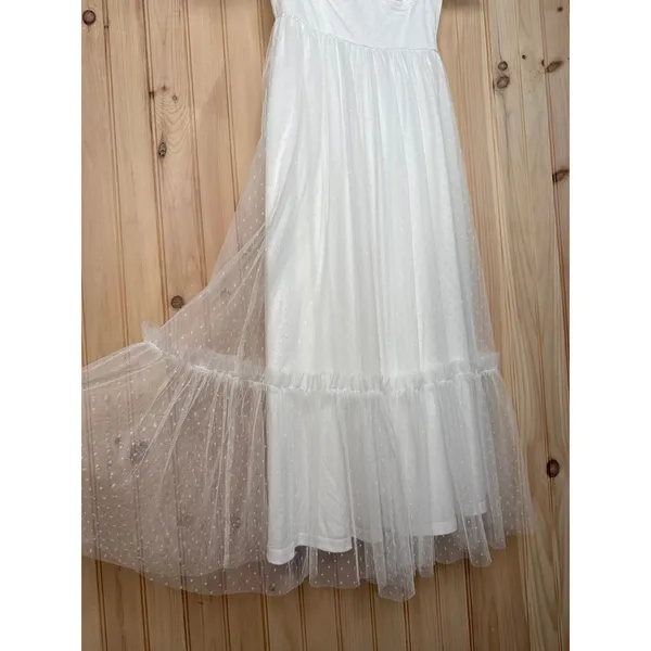 NWT Lulus Dreamy Celebration White Tulle Bustier Swiss Dot Midi Dress Bride XS - Image 8