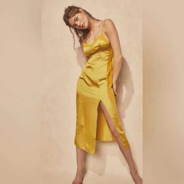 💛FREE PEOPLE City Cool Midi Slip Dress, Boho Chic Yellow Gold Boho Chic SMALL - Image 4