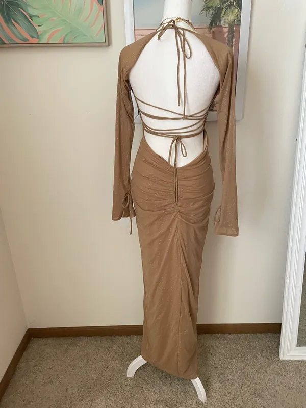 Babyboo Nadia Maxi Dress Gold Sparkle Size Medium - Image 7